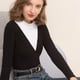 thumbnail image 5 of Thin Velvet Trim Half-Turtleneck Top With Stretch Contrast Blouse Underneath, 5 of 8