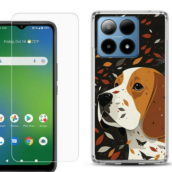 For Boost Mobile Summit 5G Shockproof Phone Case Cover with Tempered Glass Screen Protector, by OneToughShield - Beagle