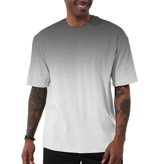 Pounoo T Shirts for Men Round Neck Short Sleeve Ombre Color Placket Mens Shirts Loose Fit Weekend Trendy Light Mens Sport Tops