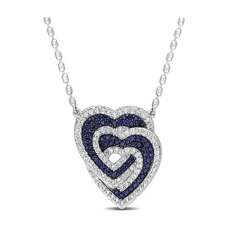1.45 Carat (Ctw) Lab-Created Blue Sapphire and White Sapphire Heart Pendant Necklace in Sterling Silver with chain