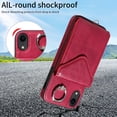 thumbnail image 2 of Allytech iPhone XR Case with Ring Holder & Shoulder Strap, Retro PU Leather Cards Slots Kickstand Detachable Lanyard Shockproof Wallet Case Cover for Apple iPhone XR - Red, 2 of 14