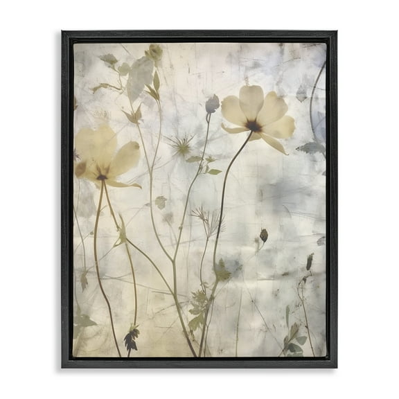 Stupell Industries Soft Neutral Botanicals Plants & Flowers Painting Black Floater Framed Canvas Art Print Wall Art, 17 x 21