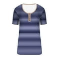 thumbnail image 4 of Lovskoo 2024 Striped Shirt Women Summer Tops Casual Scoop Neck Short Sleeve Color Block Trendy Pullover Button Up T Shirts Blouse Blue L, 4 of 5