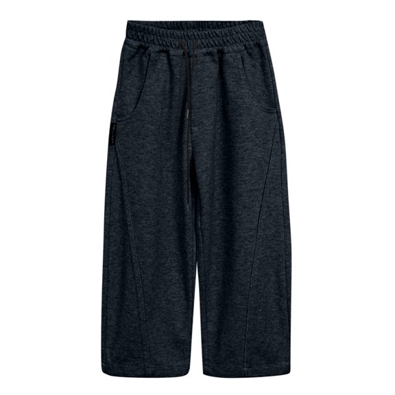 SonxaHe Big Boy Pants Drawstring Elastic Waist Wide Leg Sweatpants Kids Loose Streetwear Cozy Fall Pants Black,Sized 8-9