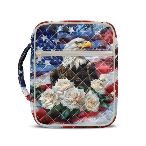 FUIALDOLG American Flag Eagle Rose Bible Study Supplies Bible Case for Women Study Carrying Book Cover Large Capacity Church Bag Tote Bags Organizer for Men Mom, Lady