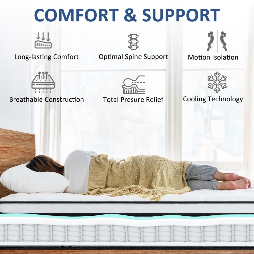 Queen Rose Queen Size 14 Inch Hybrid Mattress in a Box, Pocket Coils & Memory Foam, Medium Firm Pillow Top