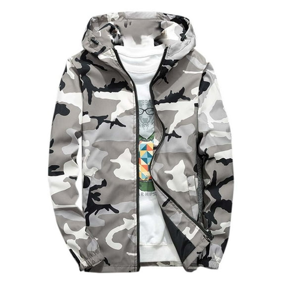 Viikei Mens Plus Size Jackets Clearance Mens Coats Outerwear Winter Mens Hoodies Camouflage Waterproof Windproof Zipper Jacket Coat