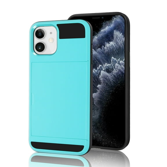 Goldcherry for iPhone 12 Mini Case,iPhone 12 Mini 5.4" Wallet Card Holder Sliding Cover Credit Card Slot ID Pocket Dual Layer Hybrid Protective for Apple iPhone 12 Mini 5.4 Inch(Blue)
