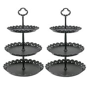 2 Pcs 3-Tier Cupcake Stand Fruit Plate Cakes for Wedding Home Birthday Tea Party Serving Platter (Black)