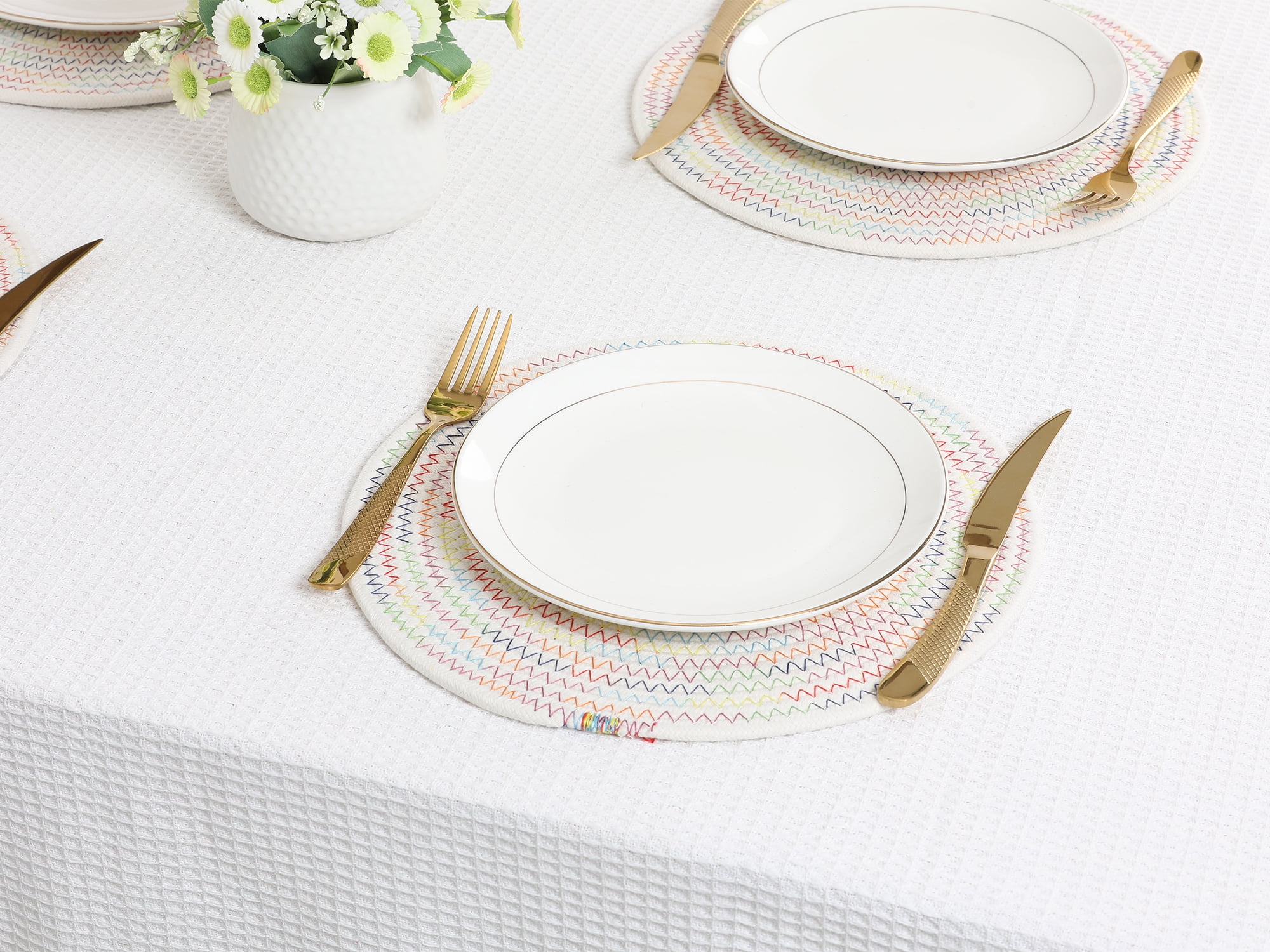 Unique Bargains Placemats Set of 4 Cotton Round Placemats for Dining Table Colorful
