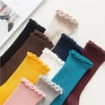 thumbnail image 4 of Womens Ruffle Socks Fashion Breathable Solid Color Turn-Cuff Cute Girls Ankle Socks 3 Pairs, 4 of 5