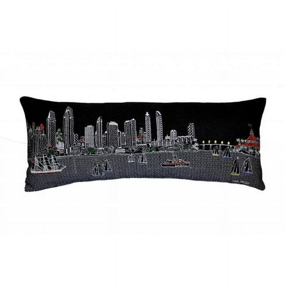 35 in. San Diego Nighttime Skyline Lumbar Decorative Pillow, Black & Grey
