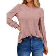Fantaslook Eyelet Blouses for Women Dressy Casual Long Sleeve Shirts Crew Neck Fall Trendy Tops