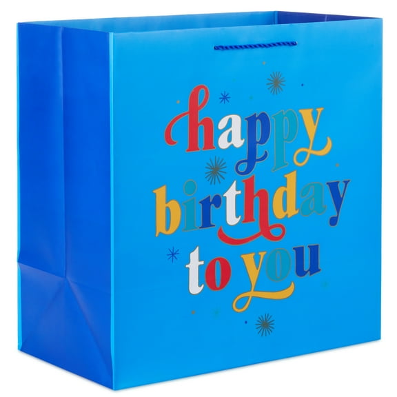 Hallmark Extra-Deep Birthday Gift Bag (Multicolor Wishes on Blue)