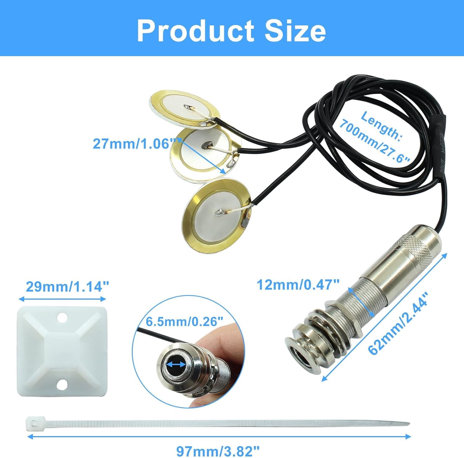 Piezoelectric pickup sensor with 2 accessories, 3-in-1 microphone contact piezoelectric pickup, suitable for electronic acoustic guitars, violins, ukuleles, and other instruments