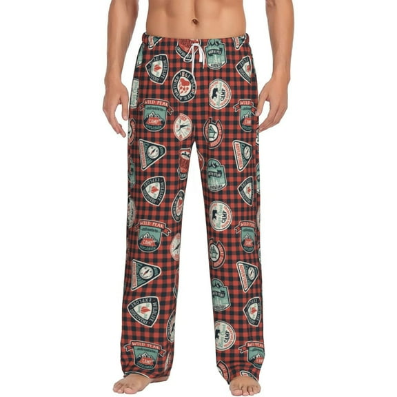 Daiia Mountain Adventure Badges Men's Sleep Pant with Pockets and Drawstring,Pajama Pants-Small