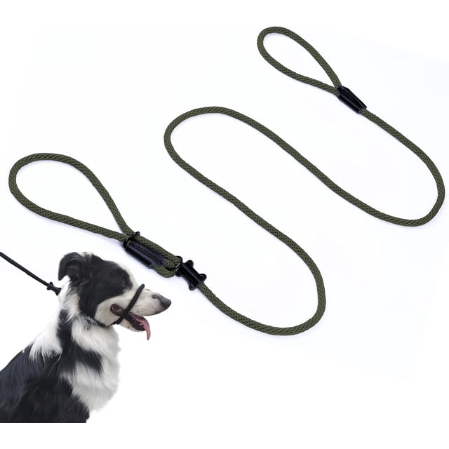 Multifunctional Figure 8 Padded Head Halter Walking Training Leather Stopper Slip Lead Dog Rope Leash Muzzle (Army Green)