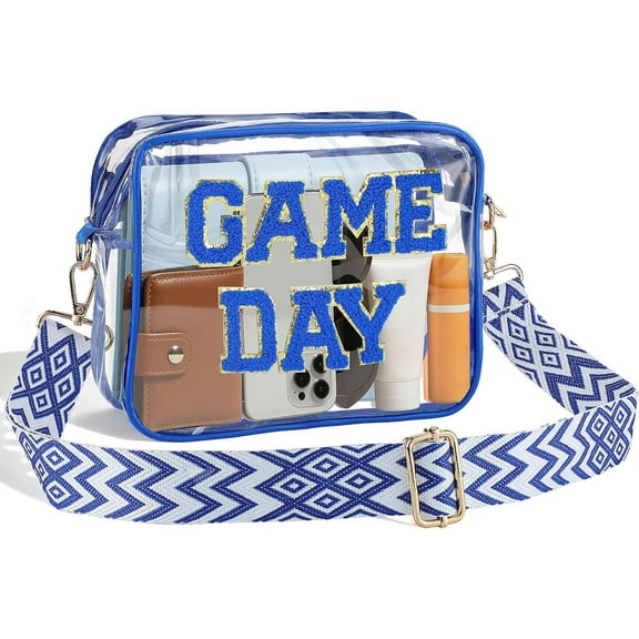 Clear Bag for Stadium Events - GAME DAY Pattern 9" x 7" x 2.5" PVC Clear Crossbody Bags with Adjustable Strap for Women Men