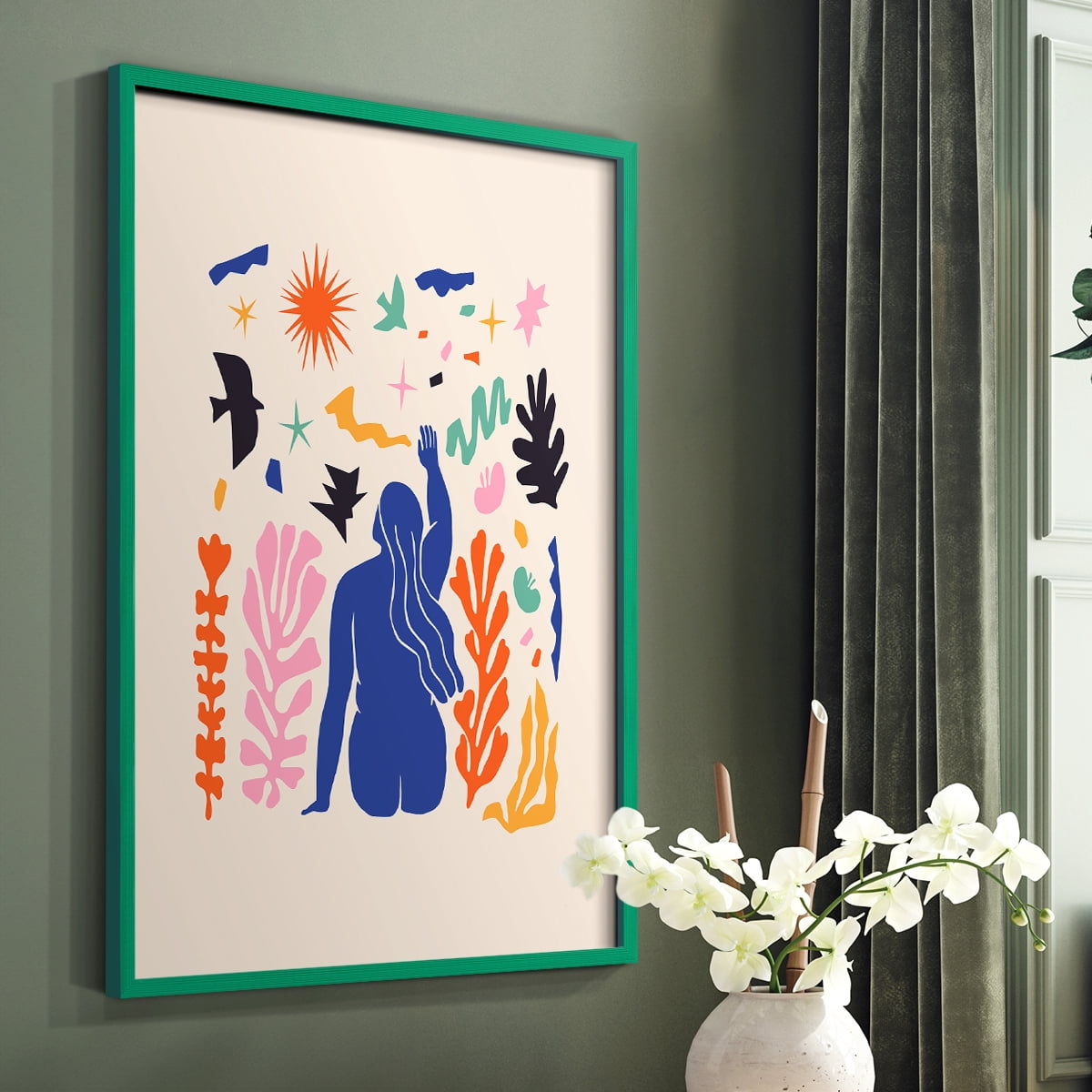 Matisse CDXLVI in Green Solid Wood Framed Print No Nail Hanging