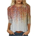 thumbnail image 2 of Hauts d'Été pour Femmes 2023 Mode Féminine T-shirt Imprimé Blouse Mi-Longue Manches 3/4 Col Rond Hauts Décontractés T-shirt Bohème Grande Taille pour Femmes, 2 of 4