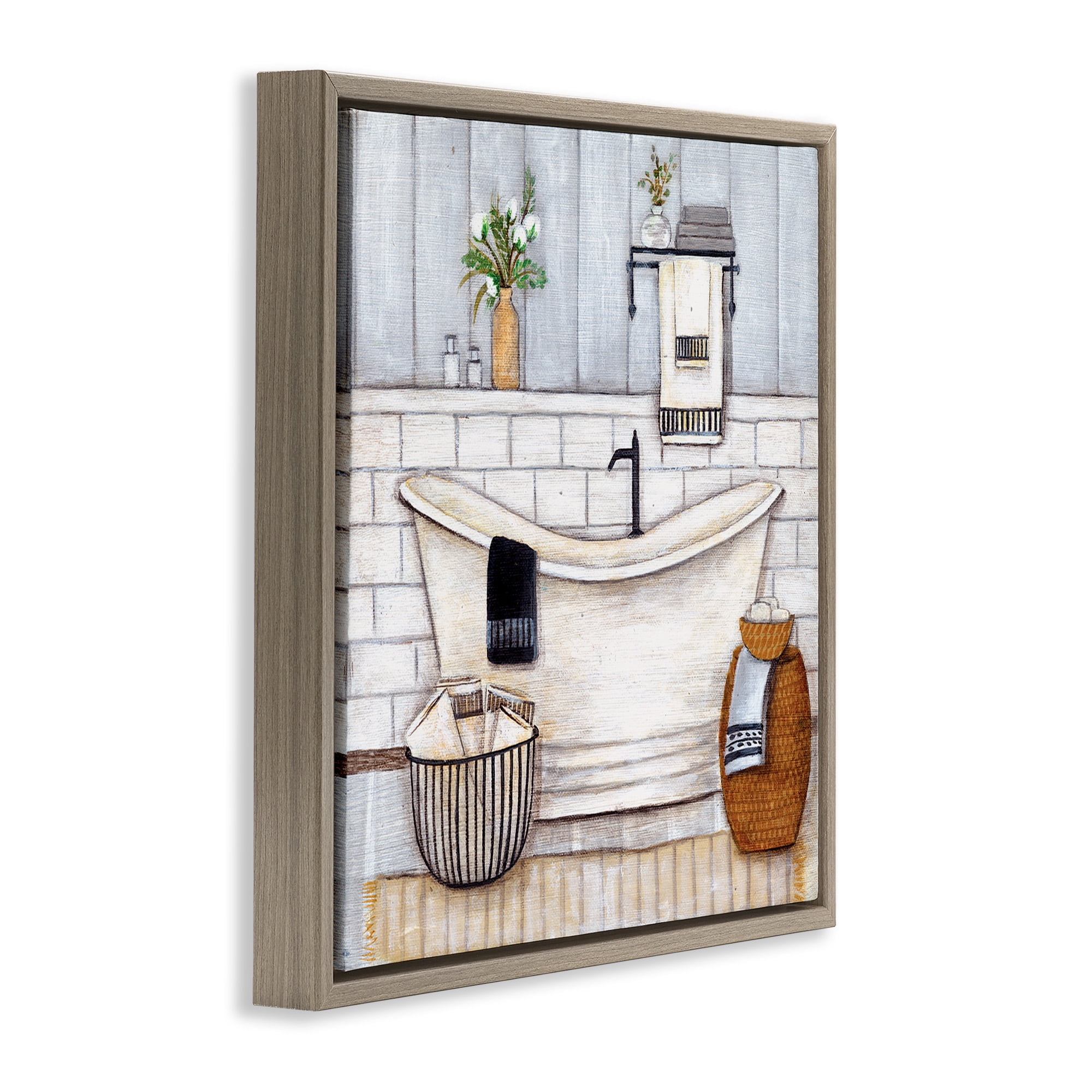 Stupell Industries Bathroom Farmhouse Style Tub Abstract Painting Brown Floater Framed Canvas Art Print Wall Art, 18 x 18