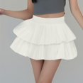 thumbnail image 2 of MIXUE Womens Skirts Solid Color High Waisted A Line Pleated Puff Cake Mini Skirt Daily-Wear,White,M, 2 of 6