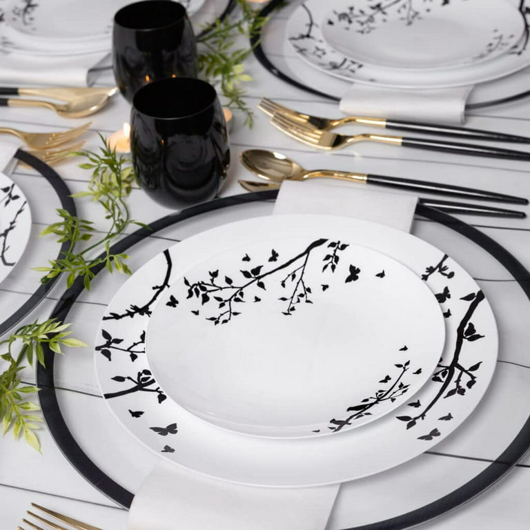 8inch Flat Plate Black And White Floral Pattern Dinnerware Rice
