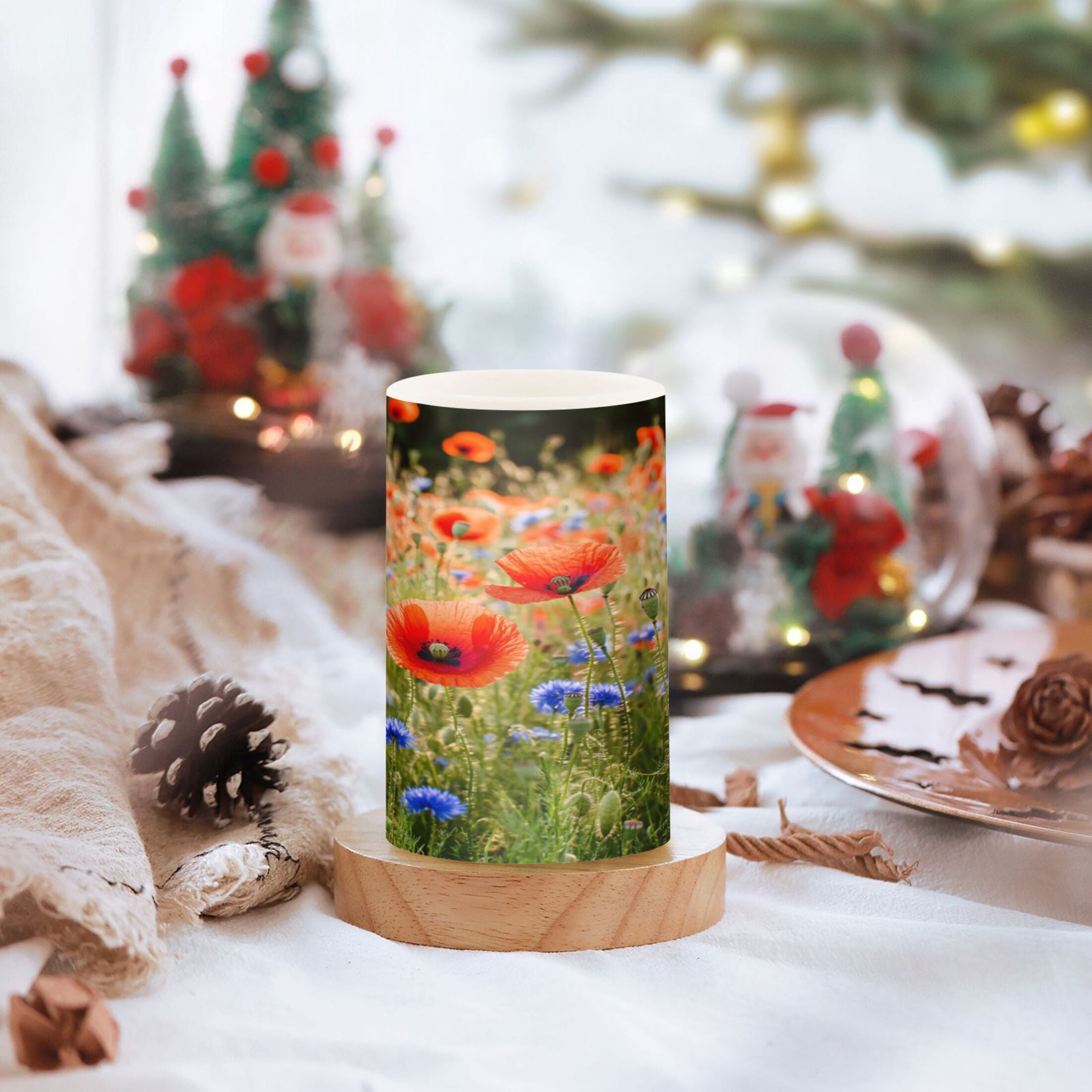 2 PCS Flameless Candles with Remote Timer LED Battery Operated Flickering Candle Light for Wedding Table Home Decoration Gifts Field Of Wildflowers