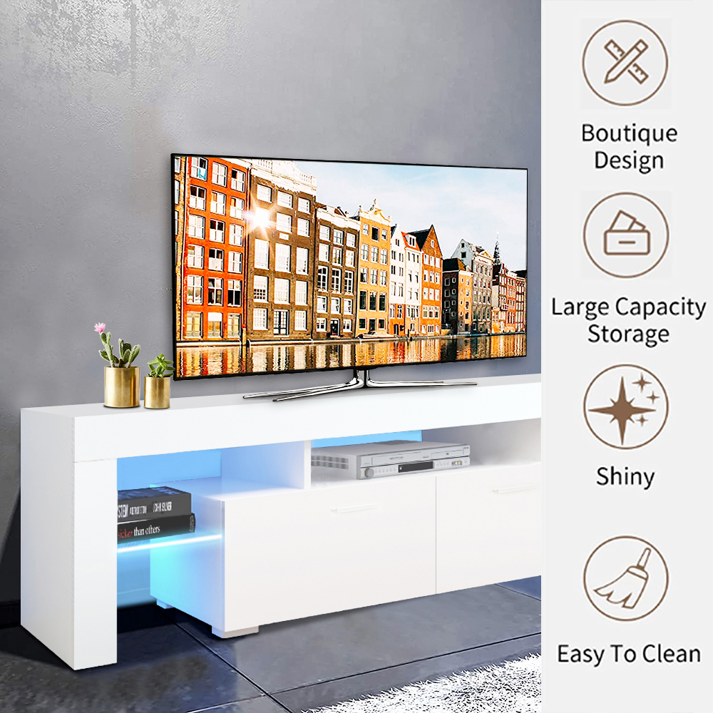 SESSLIFE White TV Stand for 70 Inch TV, Modern TV Cabinet with 16 Color LED Light - image 4 of 11
