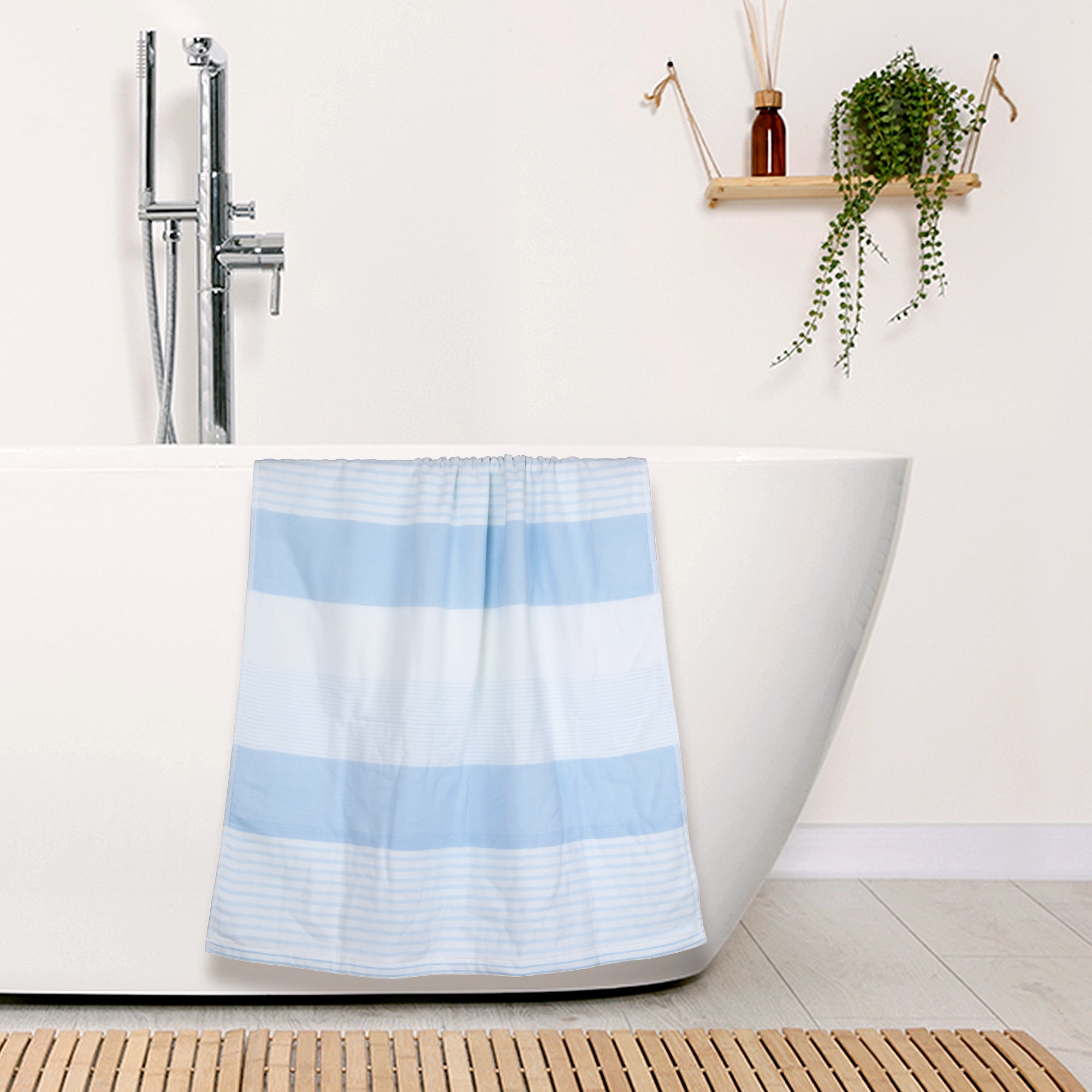 Unique Bargains Absorbent 2 Pack Cotton Bath Towels Set Soft and Quick Dry for Daily Use Blue 28" x 56"
