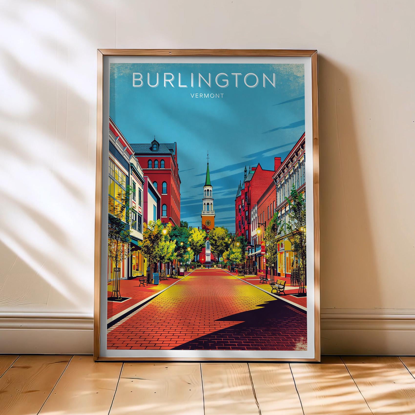 Burlington Travel Poster, Vermont Poster, Burlington USA Vintage Art, United States, Cityscape Decor, Vermont Home , Poster Print Only
