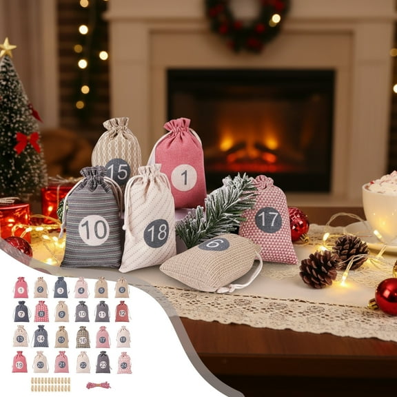 Christmas DecorationsChristmas Advent Calendar Candy Hanging Bag, 24 Days Advent Calendar Bag Countdown Linen Gift Bag