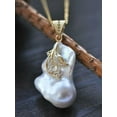 thumbnail image 2 of K-KED 40mm White Baroque Keshi Pearl Golden Leaf Gold-plating CZ Pendant, 2 of 5