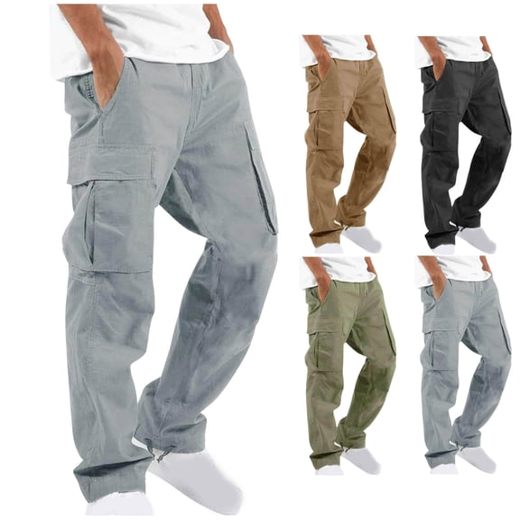Cargo Pants for Men with Pockets Straight Leg Drawstring Elactic Waist Stretch Trousers Gym Outdoor Hiking Casual Summer Pants