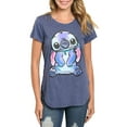 thumbnail image 2 of Juniors Disney Stitch T-Shirt Short Sleeve Hi-Low Heather Blue (Size Small), 2 of 4