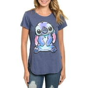Juniors Disney Lilo & Stitch Hi-Low Hem T-Shirt Heather Blue