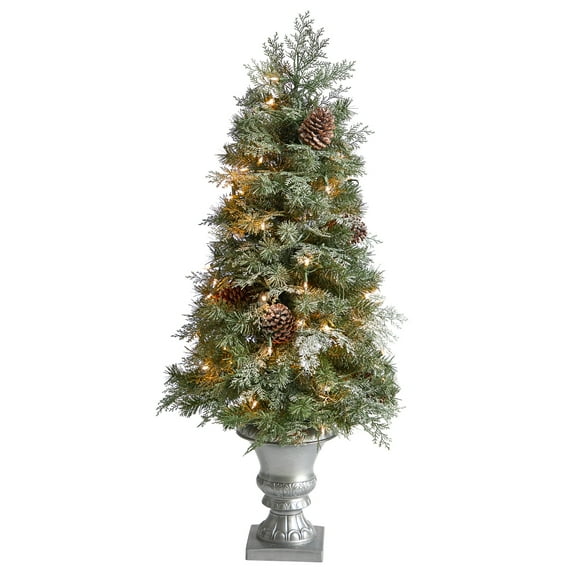 Nearly Natural 4ft. English Pine Artificial Christmas Tree with 100 Warm White LED Lights and 413 Bendable Branches in Decorative Urn