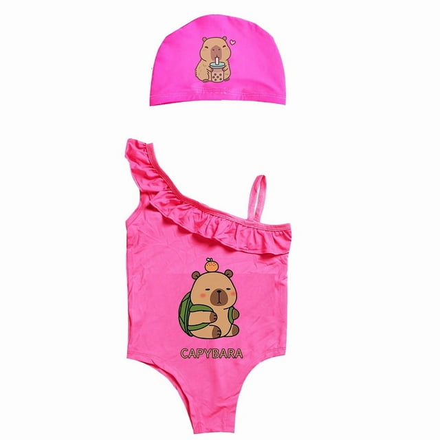 Girls Summer Swimsuit Model 9178 Cartoon Print Sleeveless Ruffle for 4-6 Years