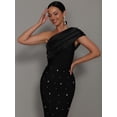 thumbnail image 6 of Women Celebrity Sexy One Shoulder Diamonds Black Maxi Long Bodycon Bandage Dress 2025 Elegant Evening Club Party Clothing Outfit, 6 of 8