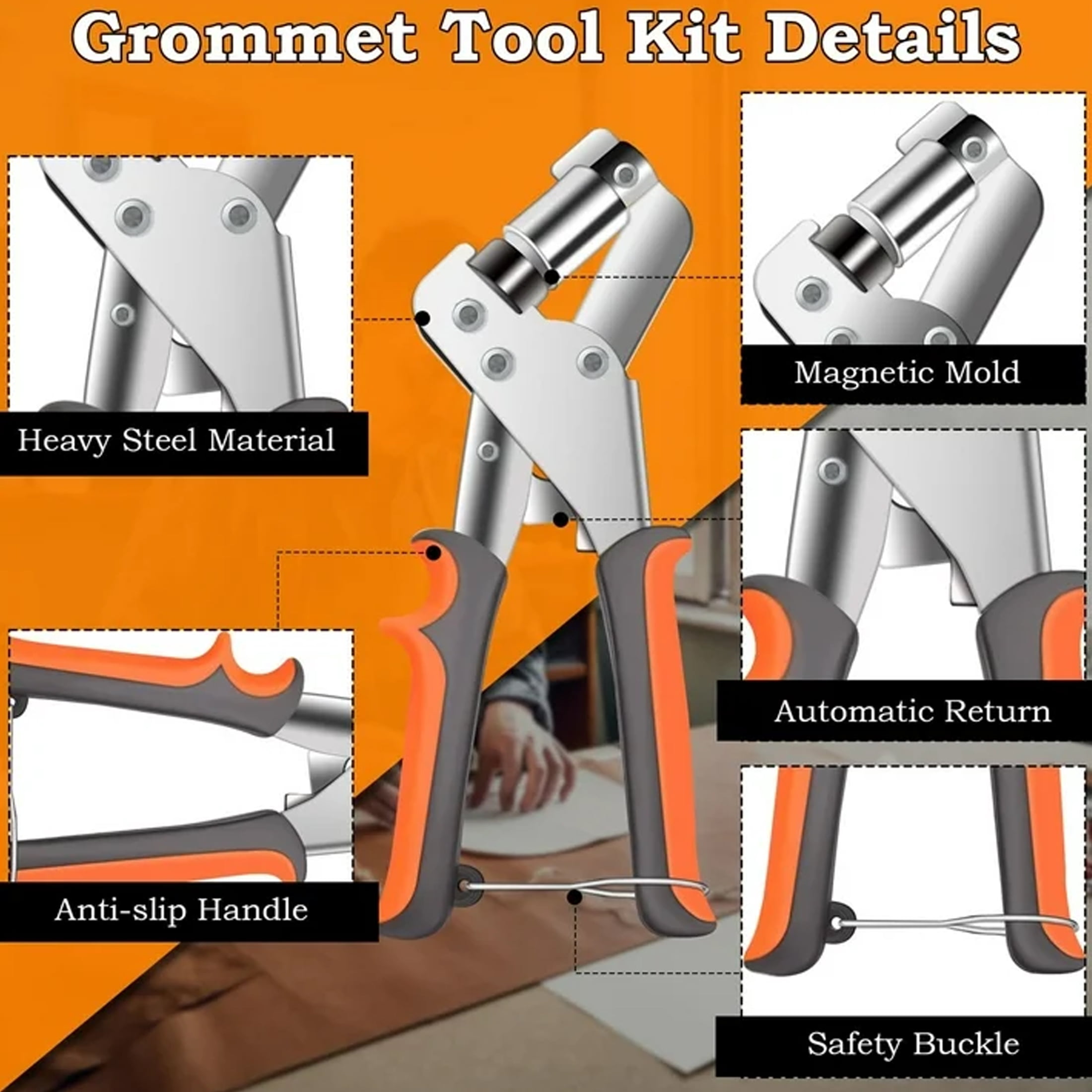 Grommet Tool Kit with Bag, 3/8 and 1/4 Tarp Grommet Kit with 200Pcs 10mm Grommets and 200Pcs 6mm Grommets, Grommets for Fabrics, Tarps, Vinyl and Banners