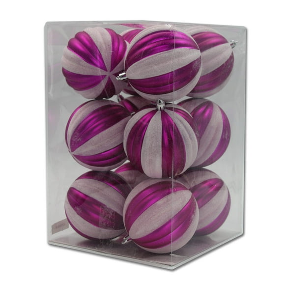 12 Pack Hot Pink and White Assorted Ball Ornaments