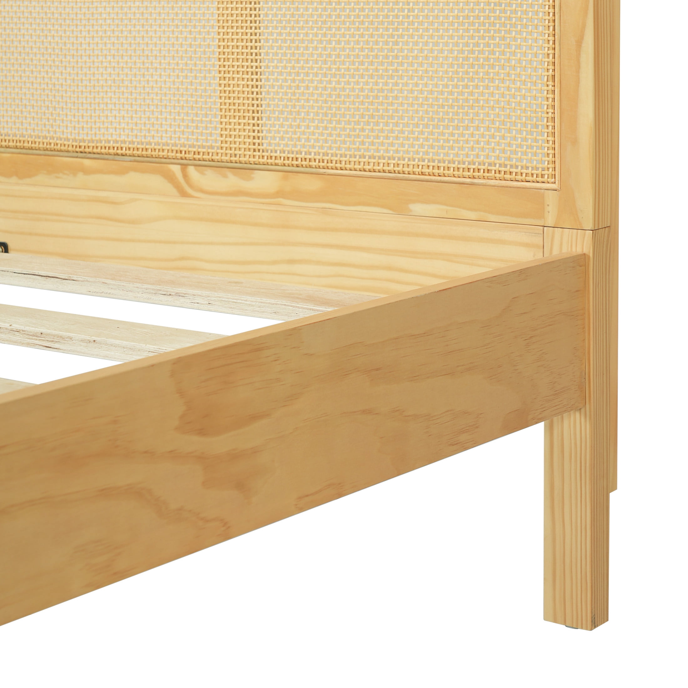 Christopher Knight Home Bohemian Queen Wood Platform Bed Frame with Rattan Headboard, Natural
