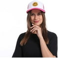 thumbnail image 5 of Sombrero de camionero con parte trasera de malla de espuma de corona alta de neón con estampado de lentejuelas y cara sonriente a la moda, para hombres y mujeres Rojo Verde, 5 of 5