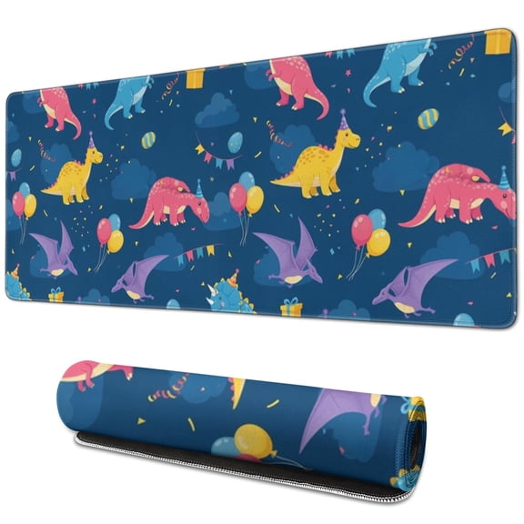Long Mouse Pads for Desk,Blue Cartoon Dinosaurs Balloons Pattern Desk Mats on Top Of Desks, Desk Mouse Pad Extra Large with 3mm Non-Slip Base and Stitched Edge for Gaming,Office,Work,Home 31.5"x11.8"