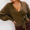 thumbnail image 4 of UJNDER Women's V Neck Tied Knit Cardigan Slim Fit Sweater Jacket for Fall Fashion Coffee XL, 4 of 4