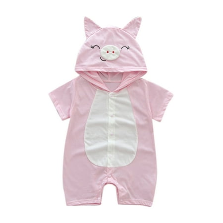 

Newborn Baby Boys Girls Cute Animal Outfits Short Sleeve Romper Hooded Jumpsuit Kids Clothes