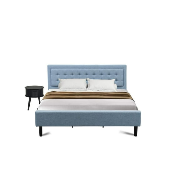 East West Furniture 2-piece Wood King Bedroom Set in Denim Blue/Navy Blue