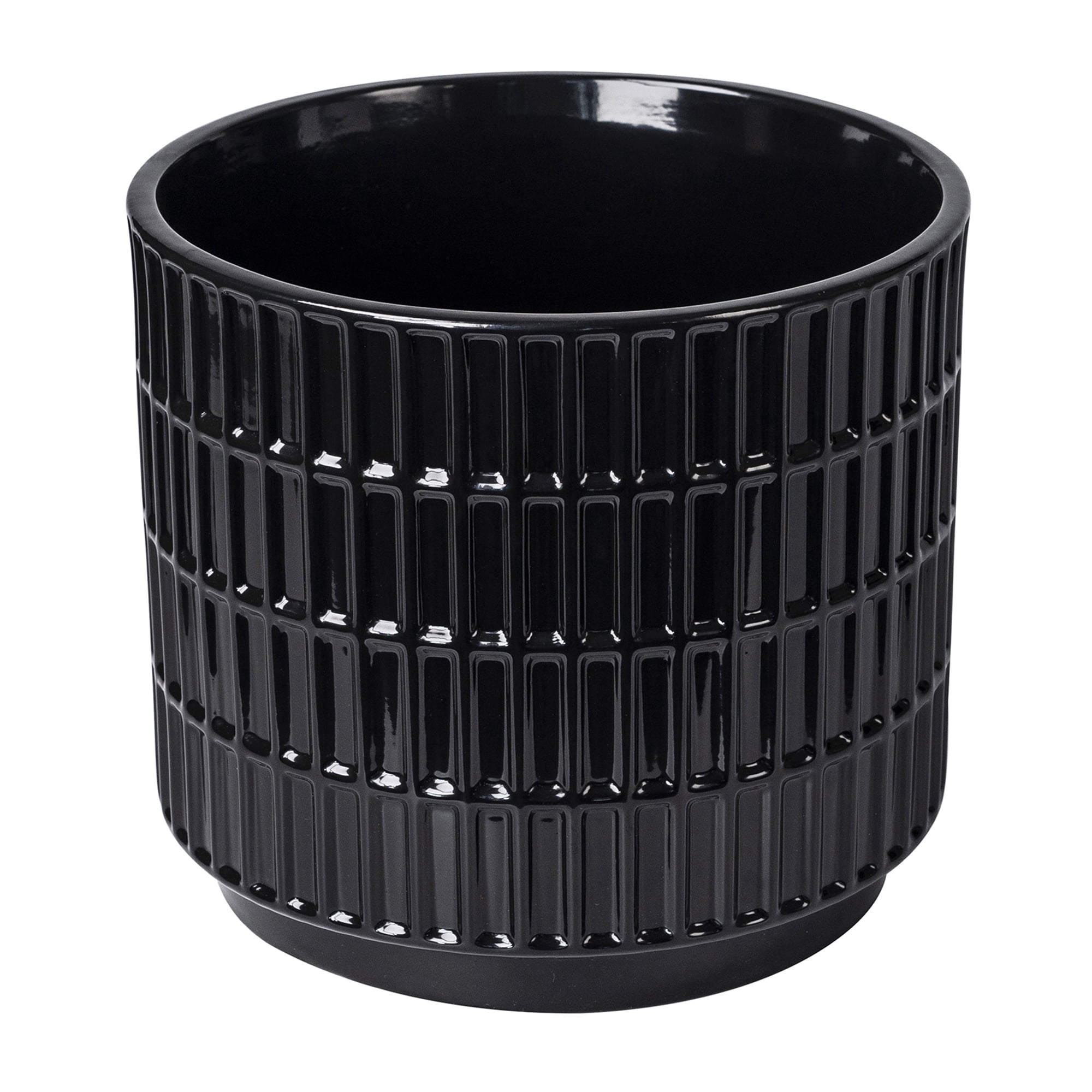 Mainstays 8" x 8" x 7.25" Round Black Ceramic Grid Plant Planter
