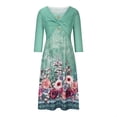 thumbnail image 4 of Qiopertar Robe d'Été pour Femmes à Manches Trois-Quarts Col en V Patchwork Décoratif à Cordon Double Poche Imprimée en Solde à Moins de 5$ en Liquidation Offres d'Accès Anticipé, 4 of 5