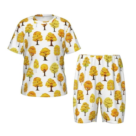 Luyuia Qutumn Tree Print Girls  2-Piece Tie-Dye Pajama Set  Cute Summer Loungewear with Shirt and Tank Shorts Nightwear-Small